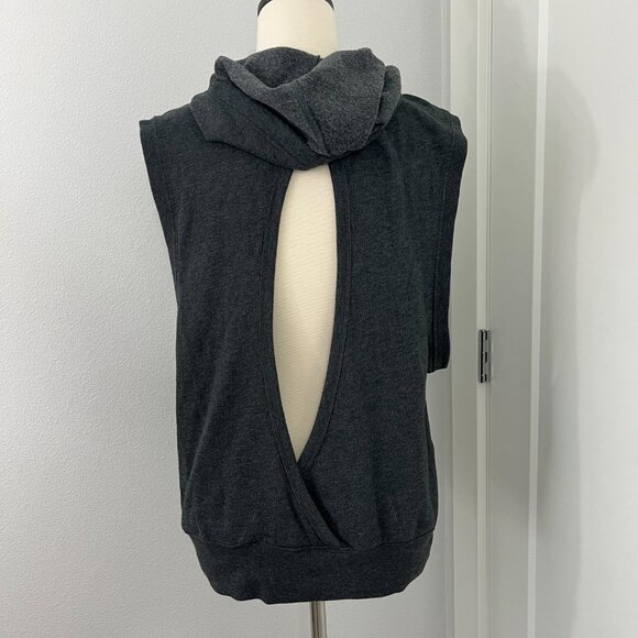 Victoria's Secret Medium Charcoal Gray Sleeveless Back Vent Hoodie w/Pocket - Picture 10 of 11